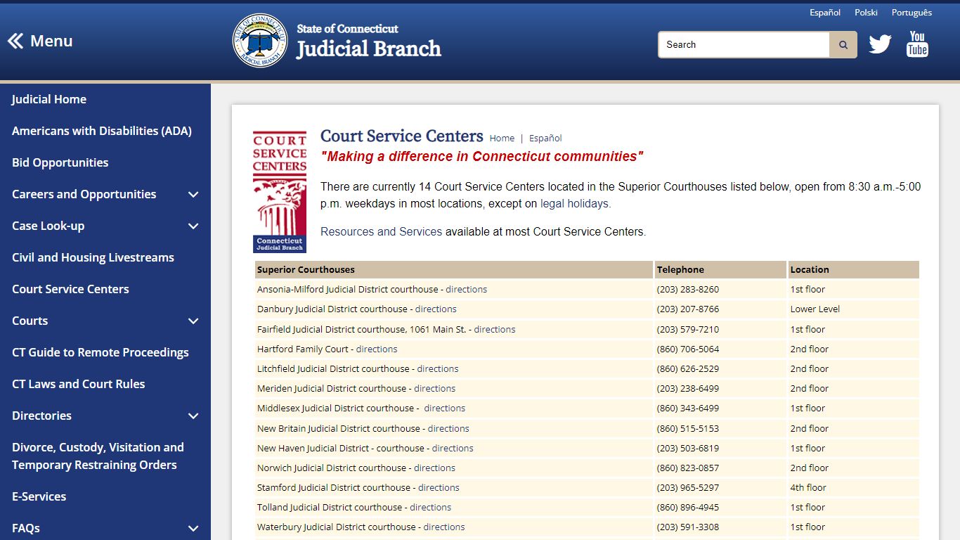 Court Service Center Locations - CT Judicial Branch